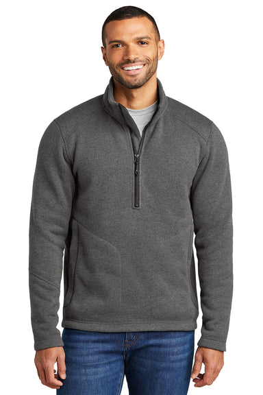 Port Authority F426 Mens Arc Sweater Fleece 1/4 Zip Jacket Heather Smoke Grey Model Front