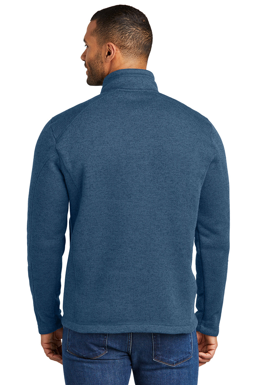 Port Authority F426 Mens Arc Sweater Fleece 1/4 Zip Jacket Heather Insignia Blue Model Back