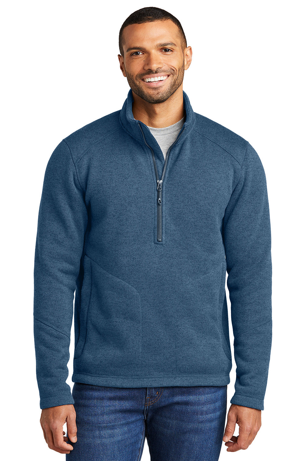 Port Authority F426 Mens Arc Sweater Fleece 1/4 Zip Jacket Heather Insignia Blue Model Front