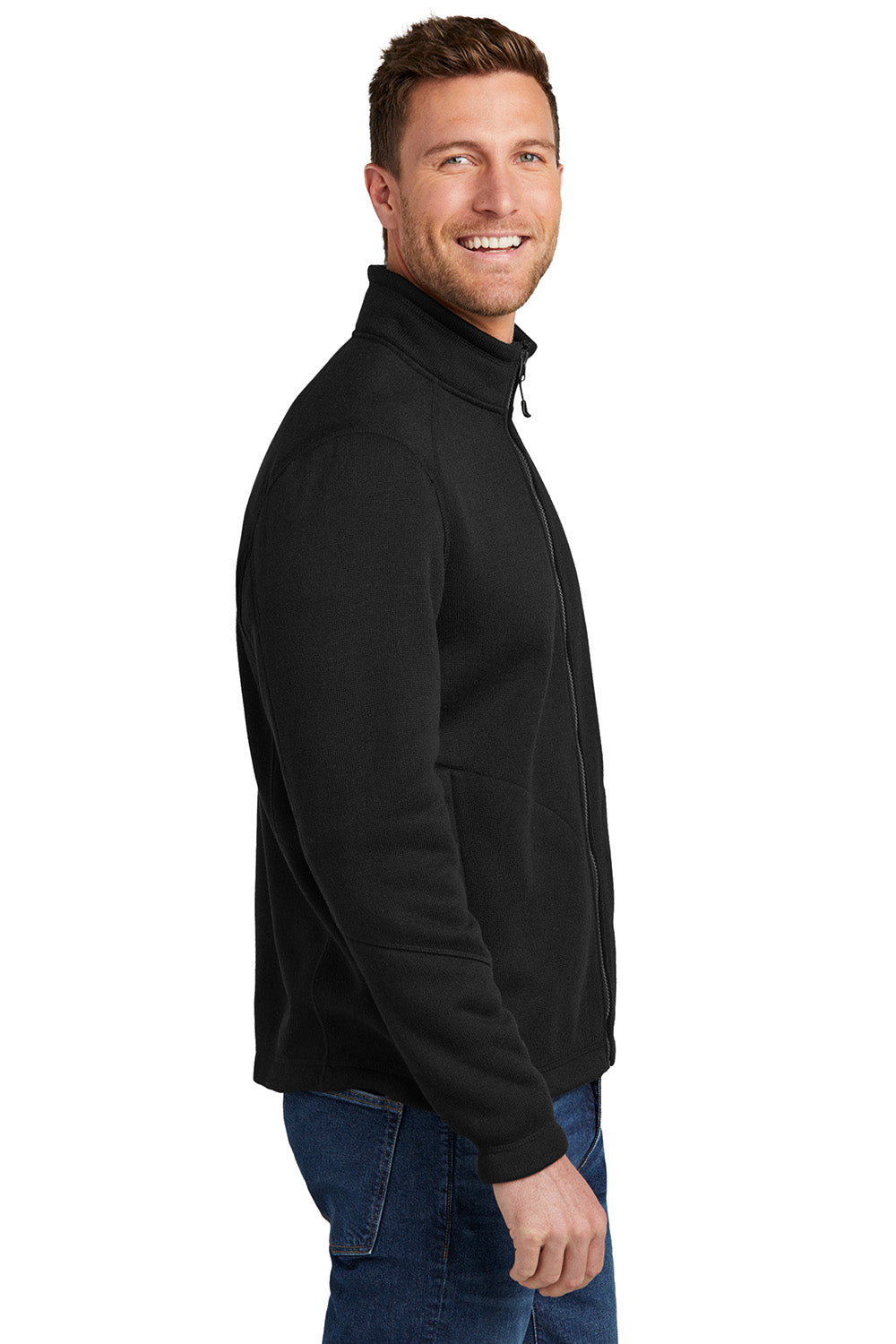 Port Authority F428 Mens Arc Sweater Fleece Full Zip Jacket Deep Black Model Side