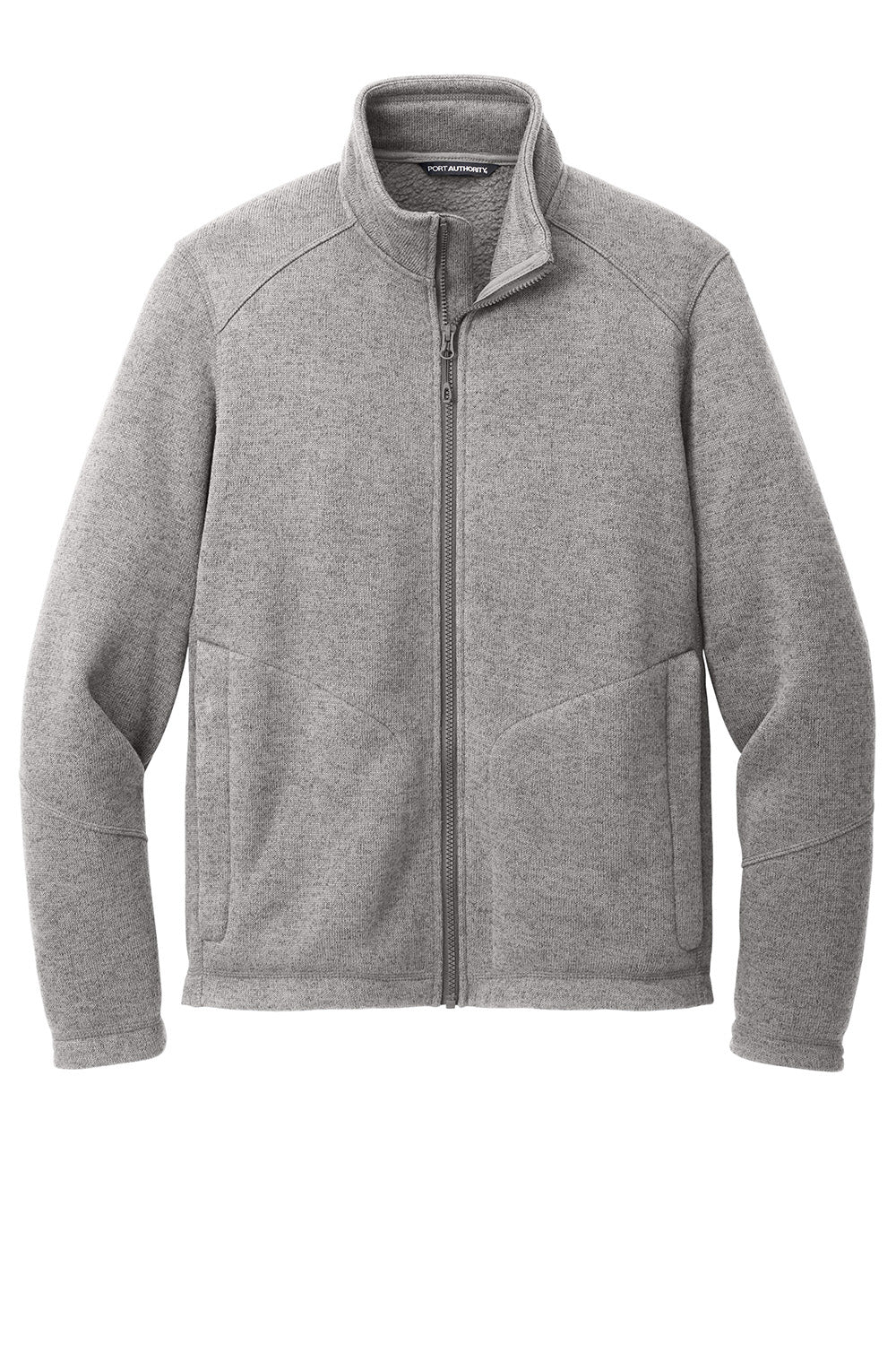 Port Authority F428 Mens Arc Sweater Fleece Full Zip Jacket Heather Deep Smoke Grey Flat Front