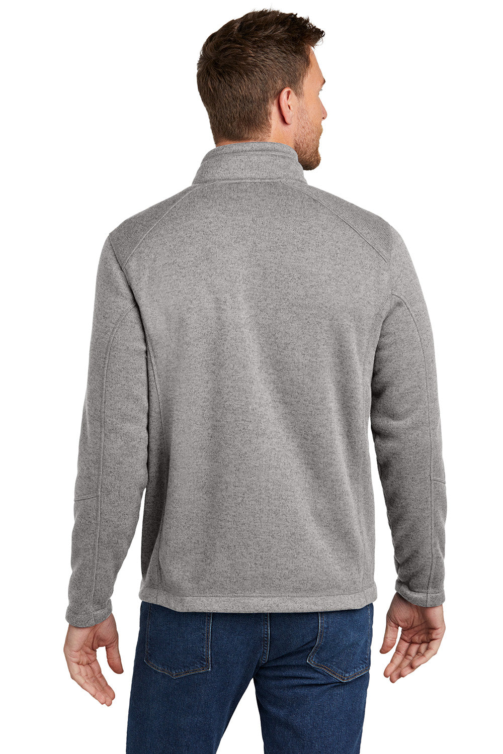 Port Authority F428 Mens Arc Sweater Fleece Full Zip Jacket Heather Deep Smoke Grey Model Back