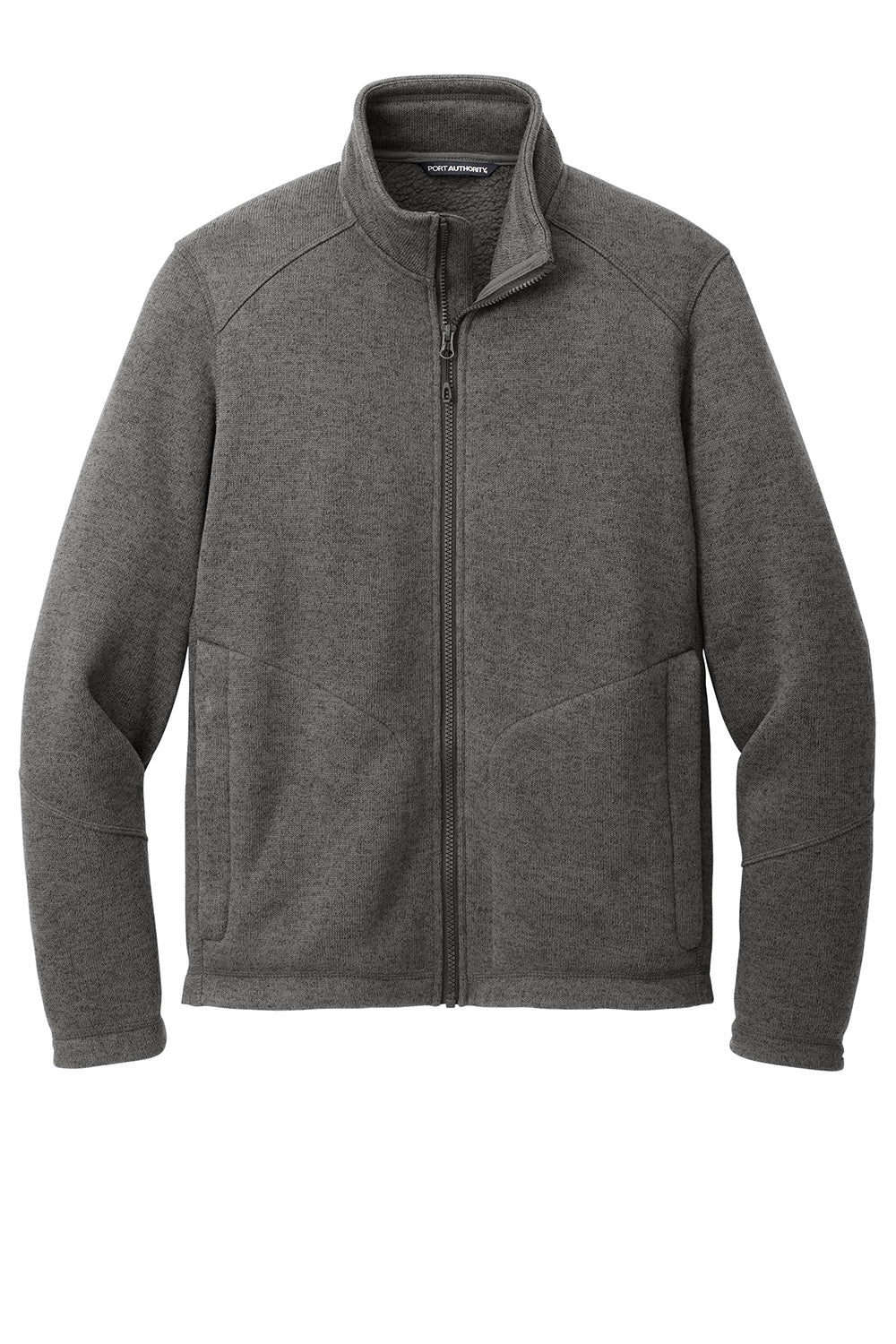 Port Authority F428 Mens Arc Sweater Fleece Full Zip Jacket Heather Smoke Grey Flat Front