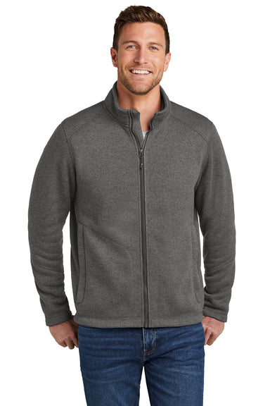 Port Authority F428 Mens Arc Sweater Fleece Full Zip Jacket Heather Smoke Grey Model Front