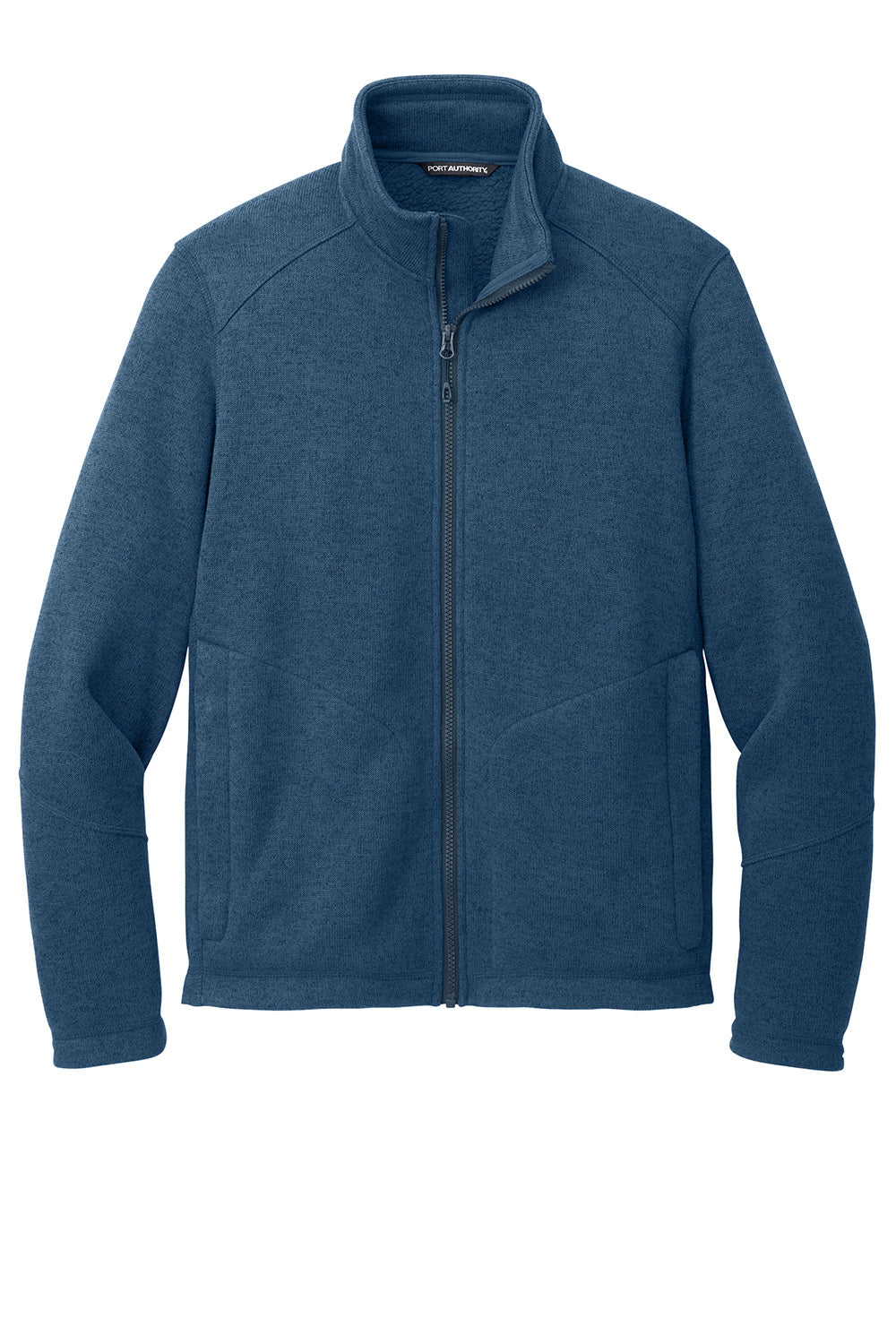 Port Authority F428 Mens Arc Sweater Fleece Full Zip Jacket Heather Insignia Blue Flat Front