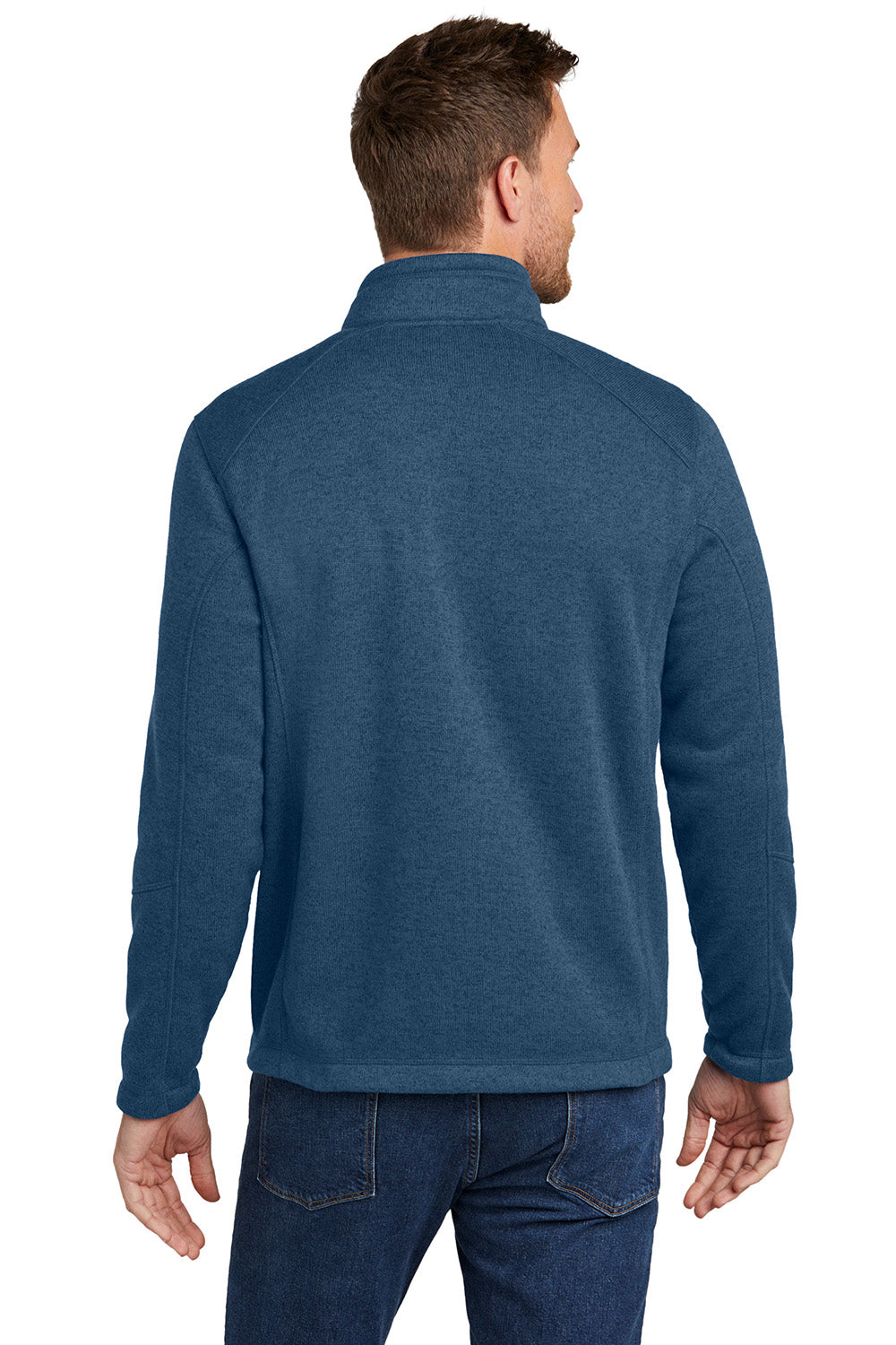 Port Authority F428 Mens Arc Sweater Fleece Full Zip Jacket Heather Insignia Blue Model Back