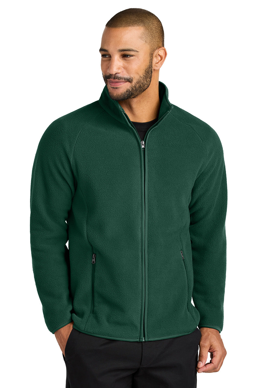 Port Authority F700 Mens C-FREE Raglan Fleece Full Zip Jacket Dark Green Model Front