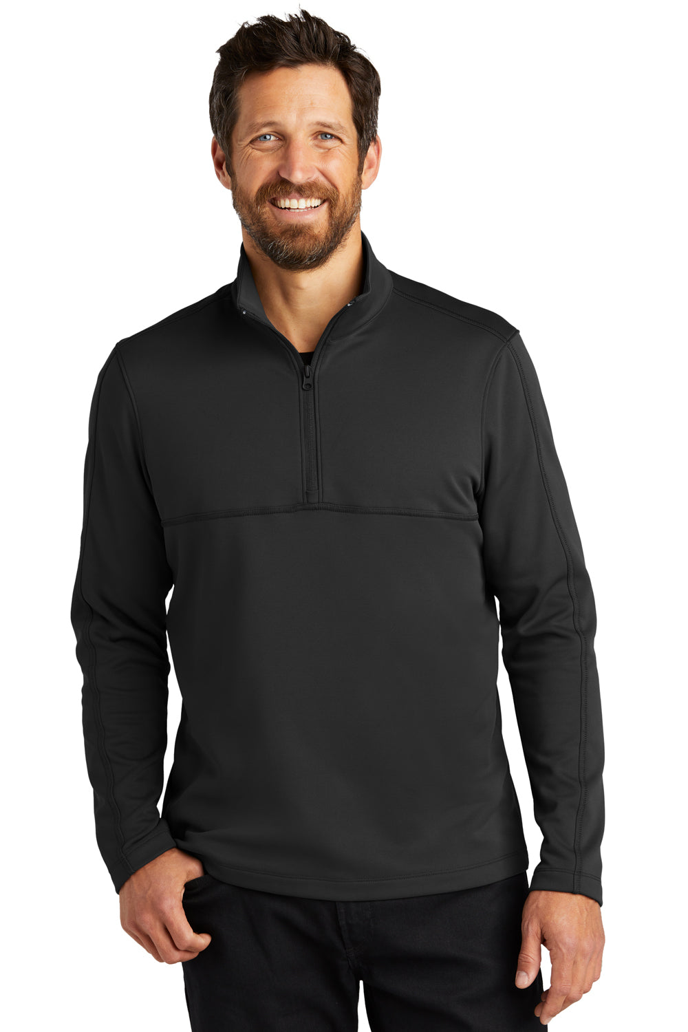 Port Authority F804 Mens Smooth Fleece 1/4 Zip Jacket Deep Black Model Front