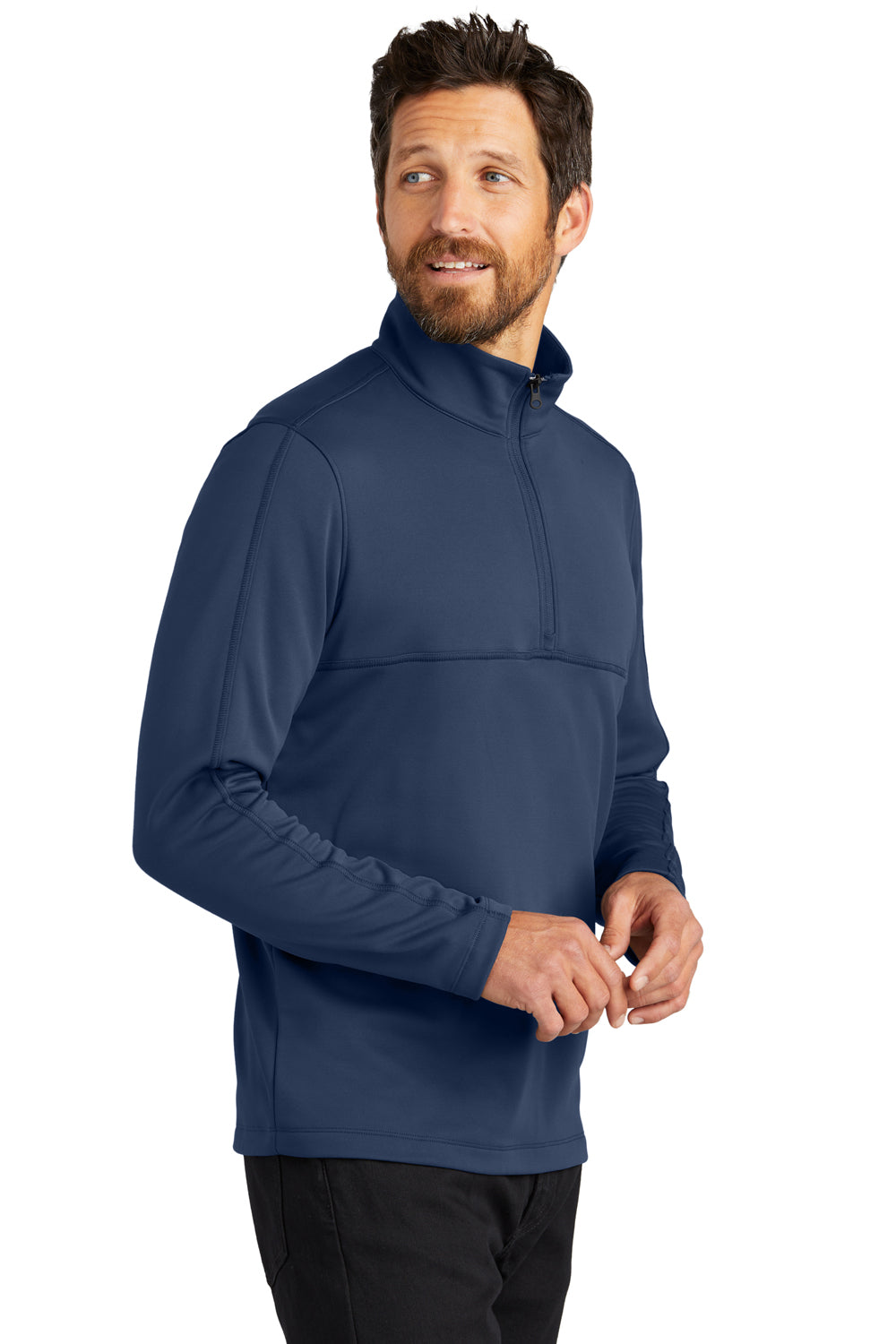 Port Authority F804 Mens Smooth Fleece 1/4 Zip Jacket River Navy Blue Model Side