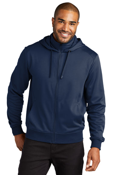 Port Authority F814 Mens Smooth Fleece Full Zip Hooded Jacket River Navy Blue Model Front