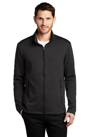 Port Authority F905 Mens Collective Striated Fleece Full Zip Jacket Heather Deep Black Model Front