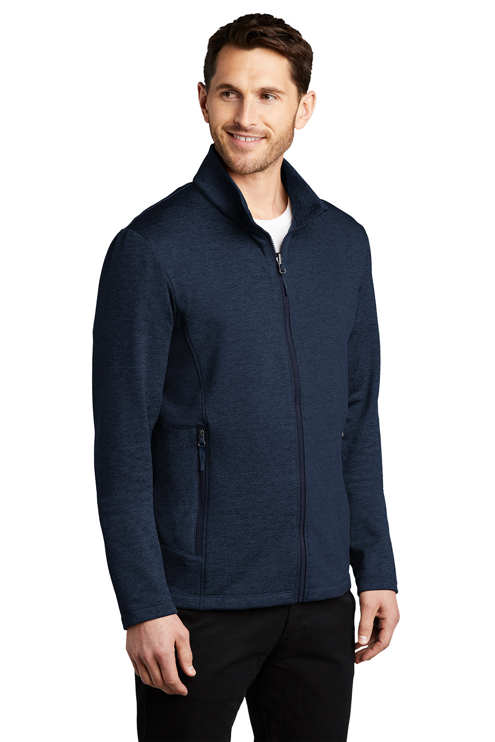 Port Authority F905 Mens Collective Striated Fleece Full Zip Jacket Heather River Navy Blue Model 3q