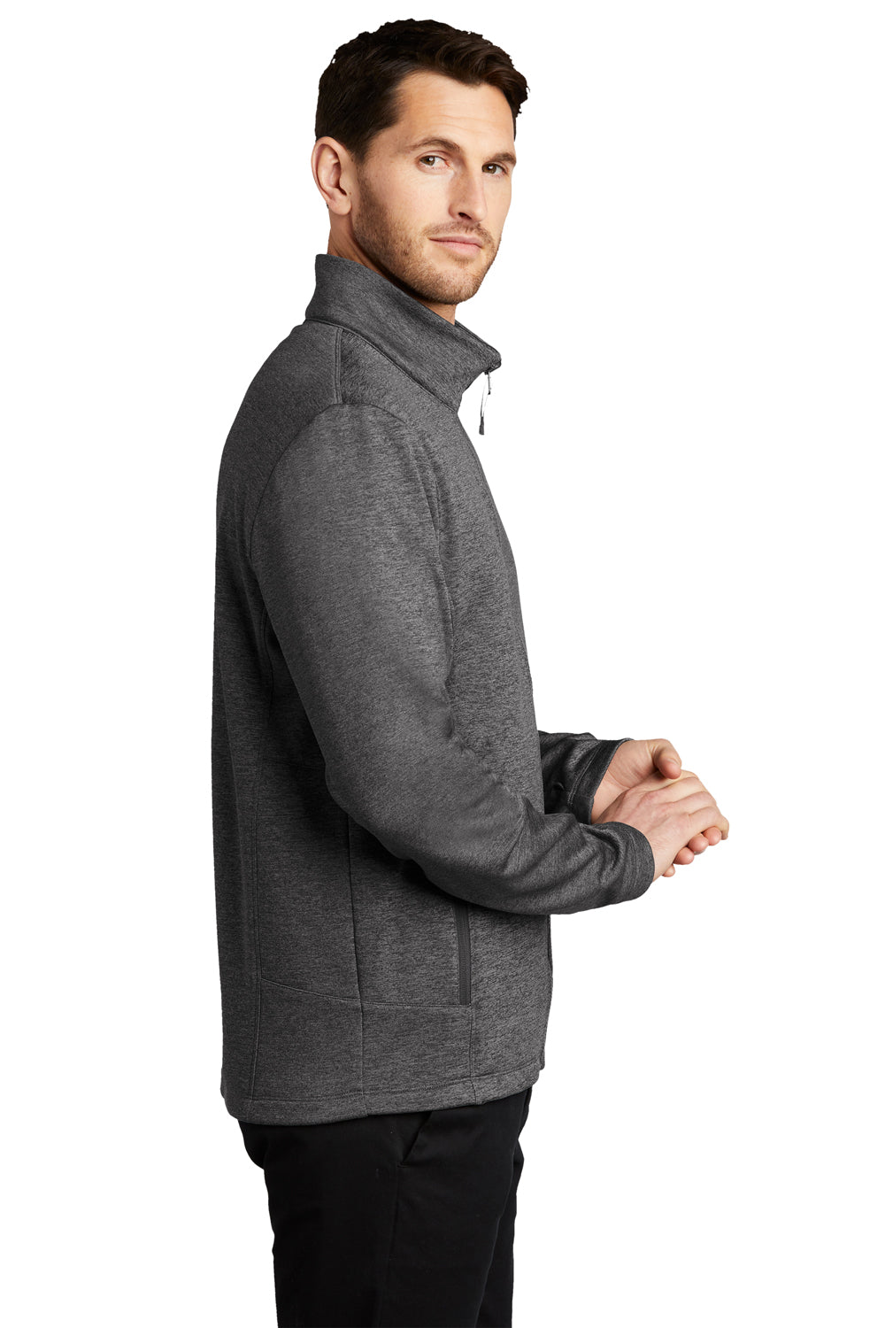 Port Authority F905 Mens Collective Striated Fleece Full Zip Jacket Heather Sterling Grey Model Side