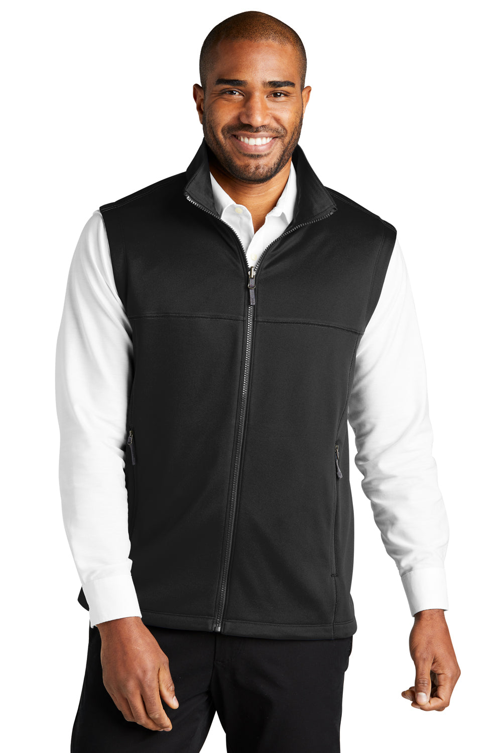 Port Authority F906 Mens Collective Smooth Fleece Full Zip Vest Deep Black Model Front