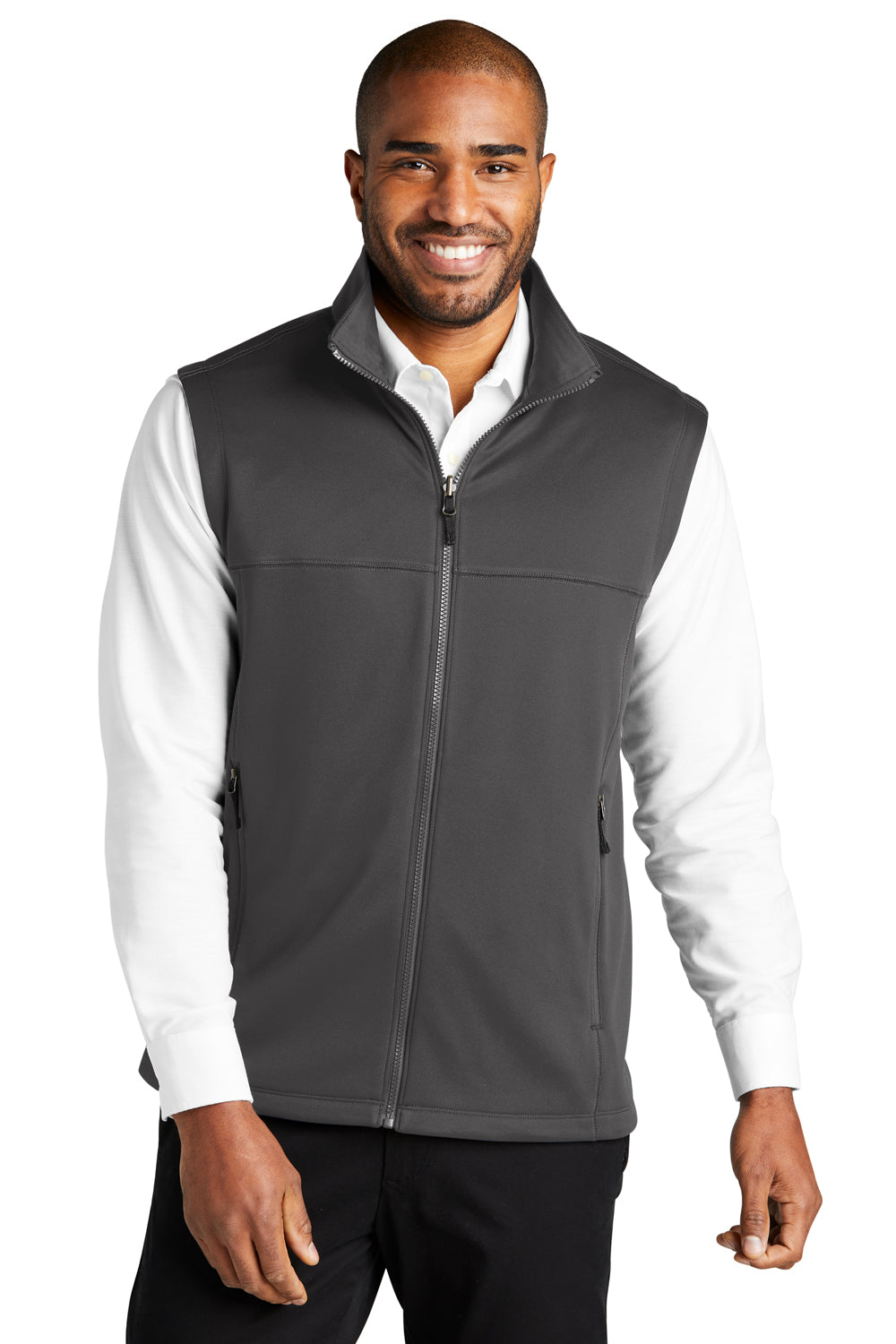 Port Authority F906 Mens Collective Smooth Fleece Full Zip Vest Graphite Grey Model Front