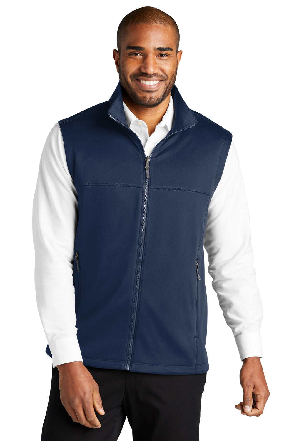 Port Authority F906 Mens Collective Smooth Fleece Full Zip Vest River Navy Blue Model Front