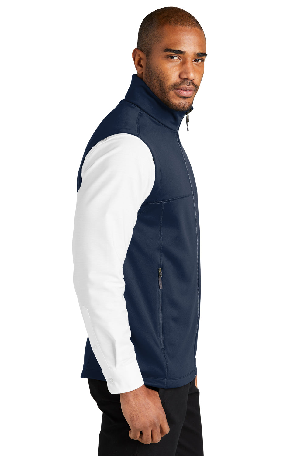 Port Authority F906 Mens Collective Smooth Fleece Full Zip Vest River Navy Blue Model Side