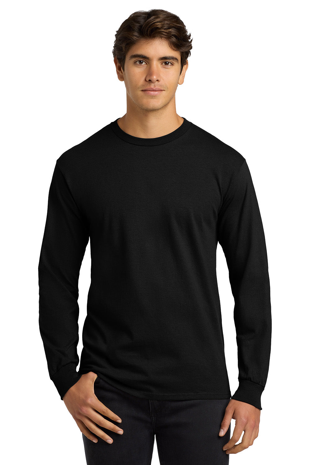 Gildan G2400/G240/2400 Mens Ultra Long Sleeve Crewneck T-Shirt Black Model Front