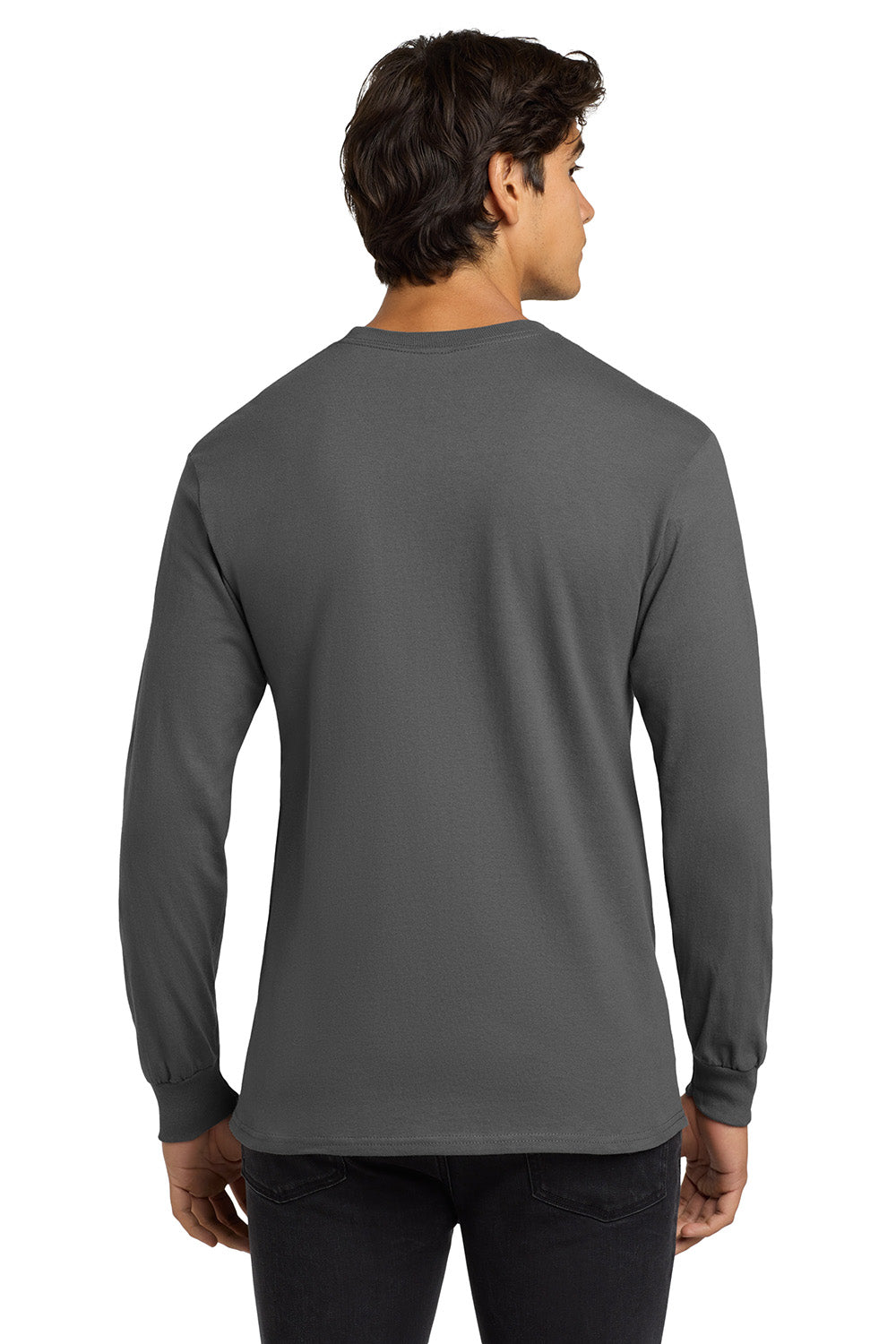 Gildan G2400/G240/2400 Mens Ultra Long Sleeve Crewneck T-Shirt Charcoal Grey Model Back