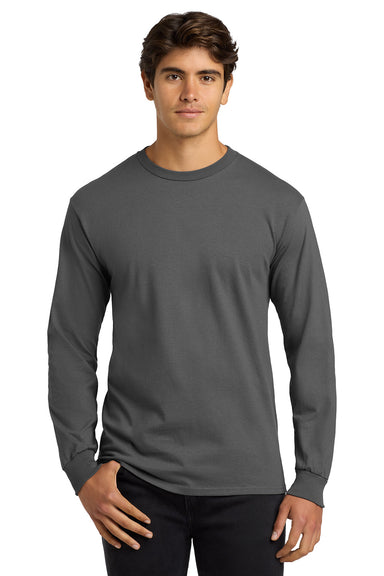 Gildan G2400/G240/2400 Mens Ultra Long Sleeve Crewneck T-Shirt Charcoal Grey Model Front