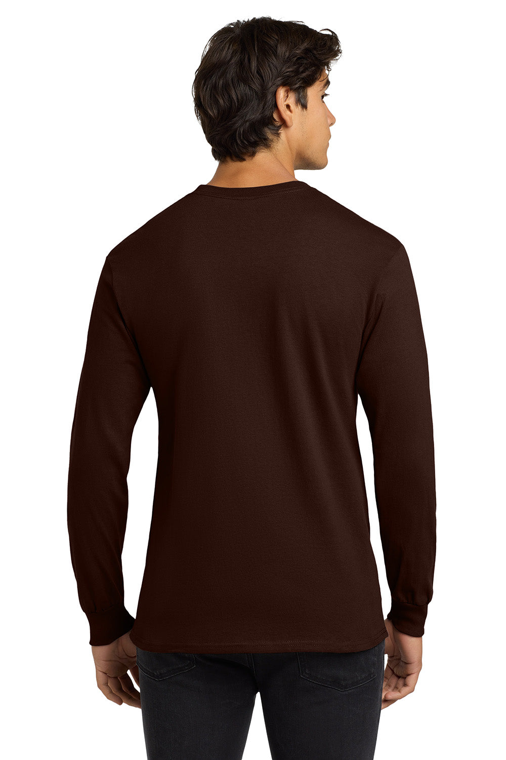 Gildan G2400/G240/2400 Mens Ultra Long Sleeve Crewneck T-Shirt Dark Chocolate Brown Model Back