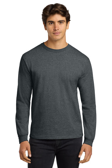 Gildan G2400/G240/2400 Mens Ultra Long Sleeve Crewneck T-Shirt Heather Dark Grey Model Front