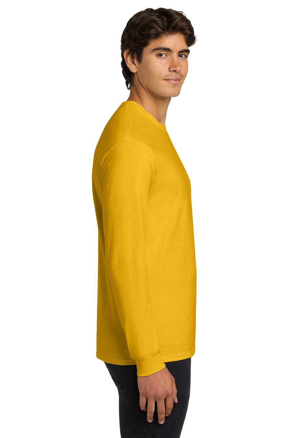 Gildan G2400/G240/2400 Mens Ultra Long Sleeve Crewneck T-Shirt Gold Model Side