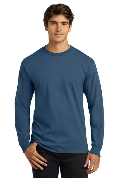 Gildan G2400/G240/2400 Mens Ultra Long Sleeve Crewneck T-Shirt Indigo Blue Model Front