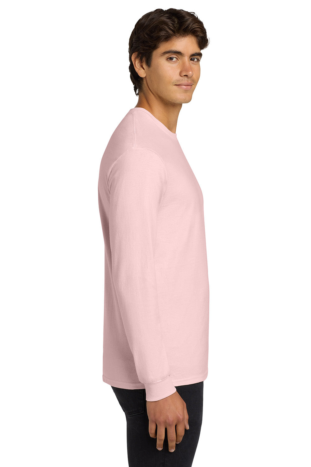 Gildan G2400/G240/2400 Mens Ultra Long Sleeve Crewneck T-Shirt Light Pink Model Side