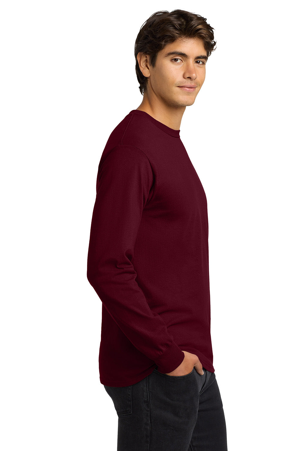 Gildan G2400/G240/2400 Mens Ultra Long Sleeve Crewneck T-Shirt Maroon Model Side