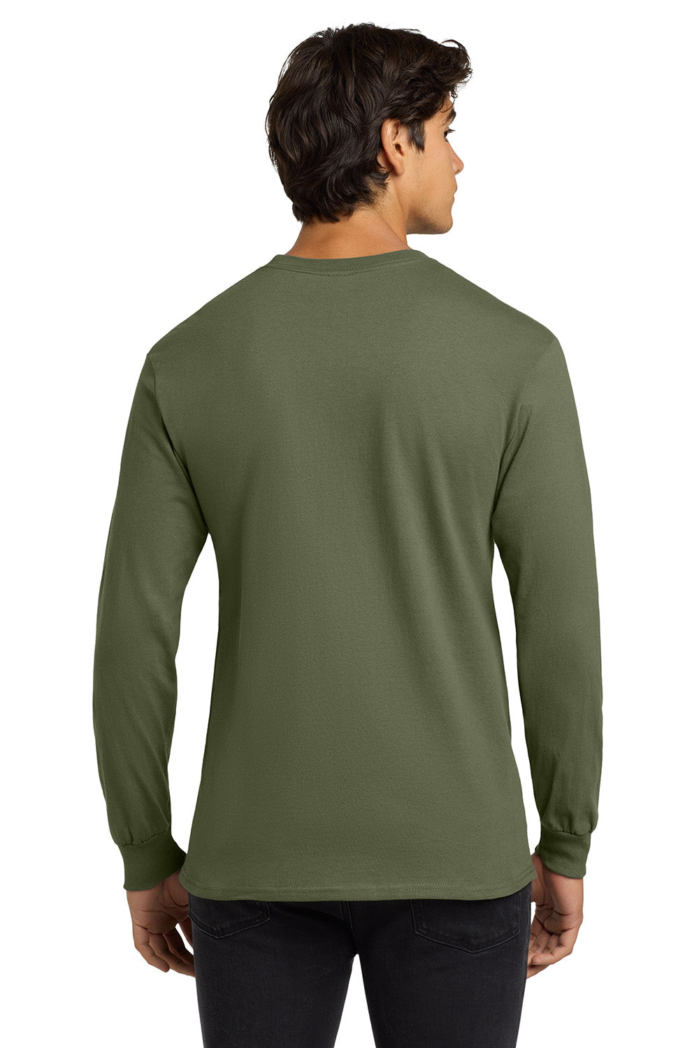 Gildan G2400/G240/2400 Mens Ultra Long Sleeve Crewneck T-Shirt Military Green Model Back