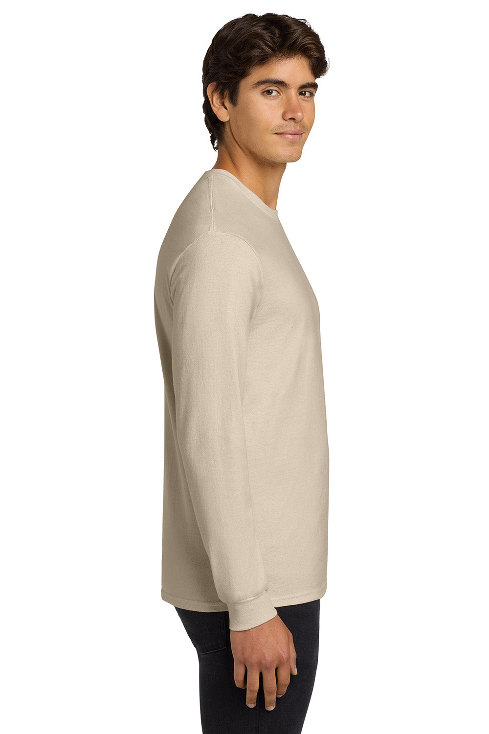 Gildan G2400/G240/2400 Mens Ultra Long Sleeve Crewneck T-Shirt Natural Model Side