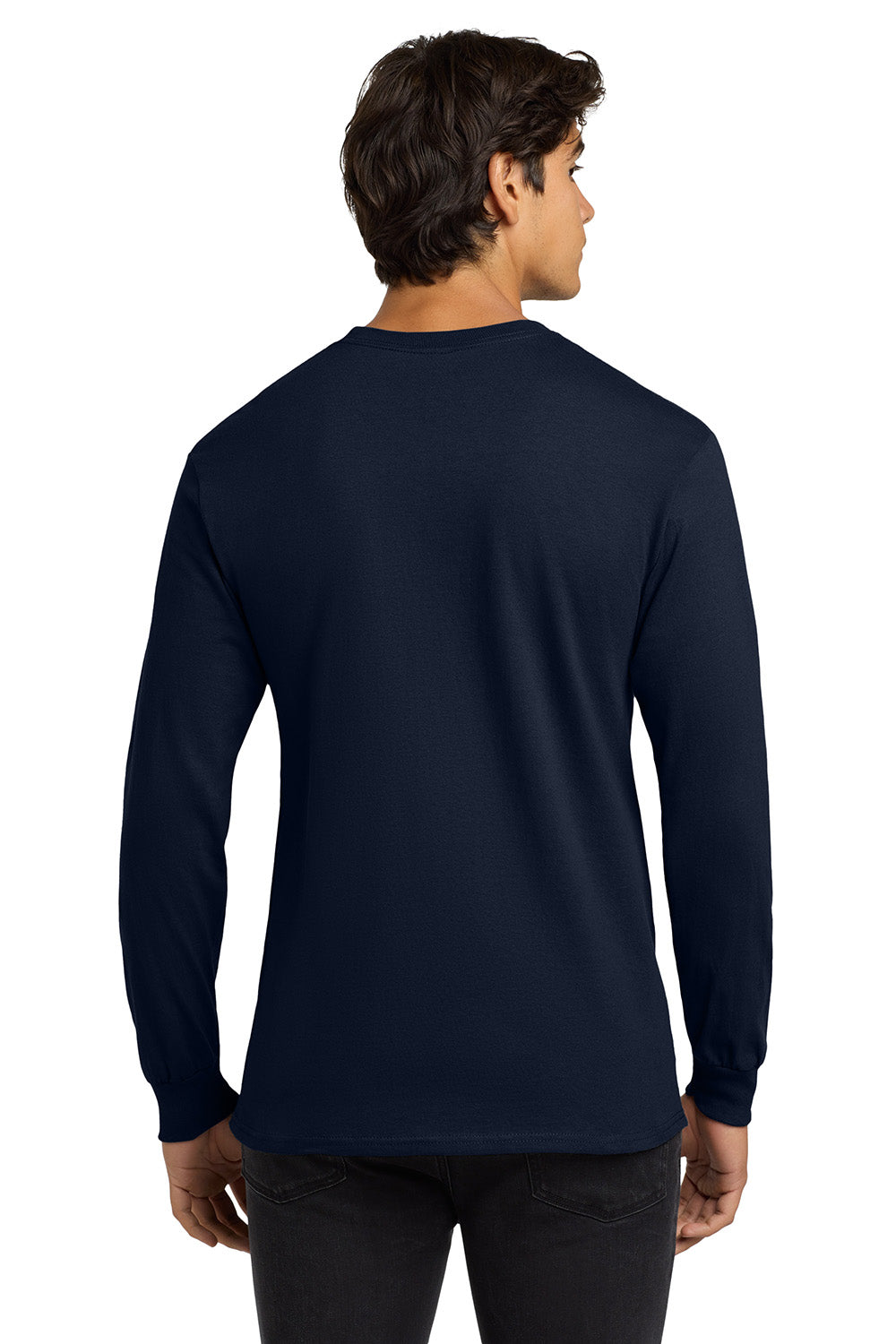 Gildan G2400/G240/2400 Mens Ultra Long Sleeve Crewneck T-Shirt Navy Blue Model Back