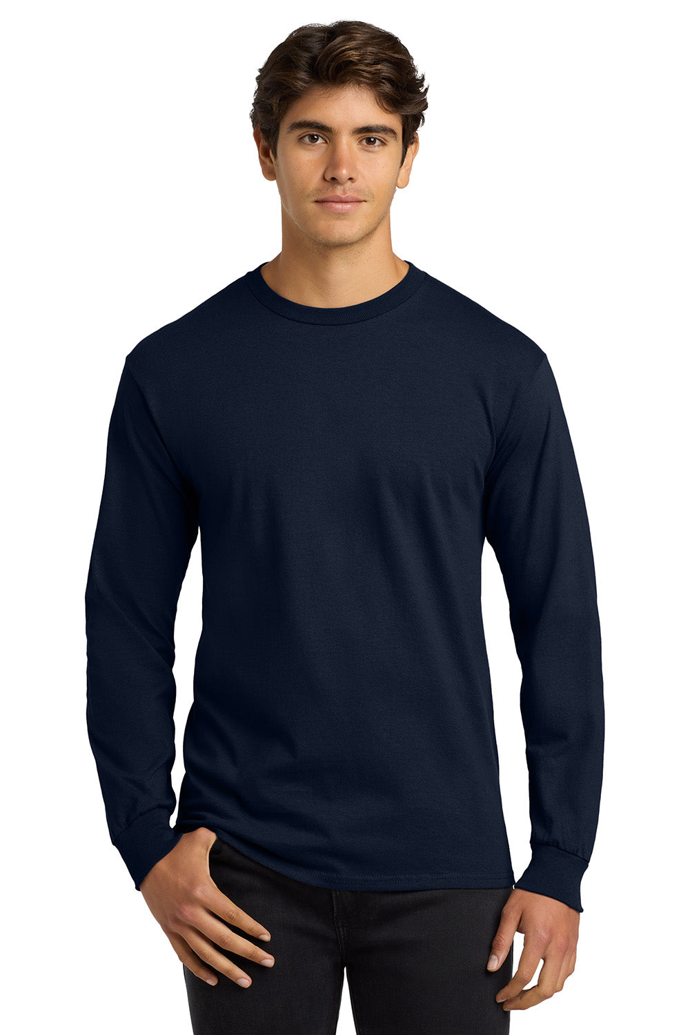 Gildan G2400/G240/2400 Mens Ultra Long Sleeve Crewneck T-Shirt Navy Blue Model Front