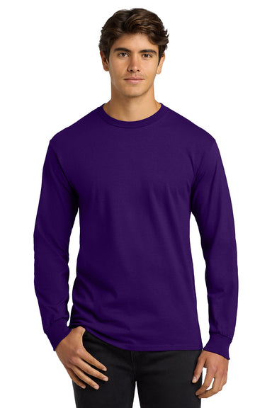 Gildan G2400/G240/2400 Mens Ultra Long Sleeve Crewneck T-Shirt Purple Model Front