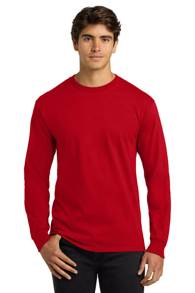 Gildan G2400/G240/2400 Mens Ultra Long Sleeve Crewneck T-Shirt Red Model Front