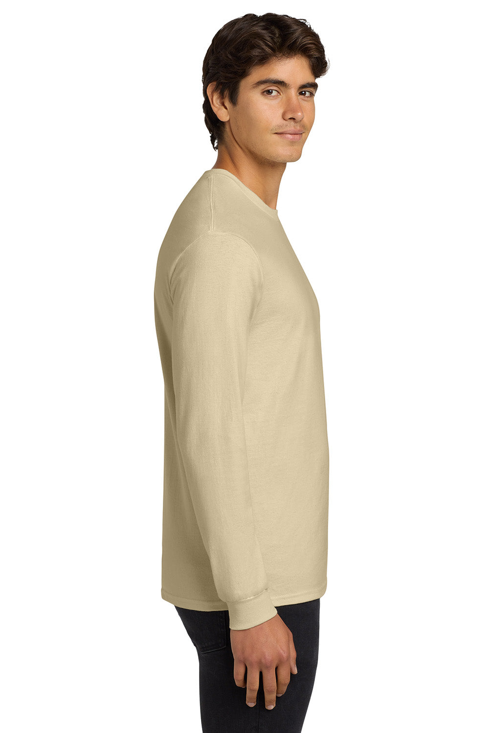 Gildan G2400/G240/2400 Mens Ultra Long Sleeve Crewneck T-Shirt Sand Model Side