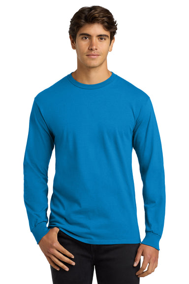 Gildan G2400/G240/2400 Mens Ultra Long Sleeve Crewneck T-Shirt Sapphire Blue Model Front