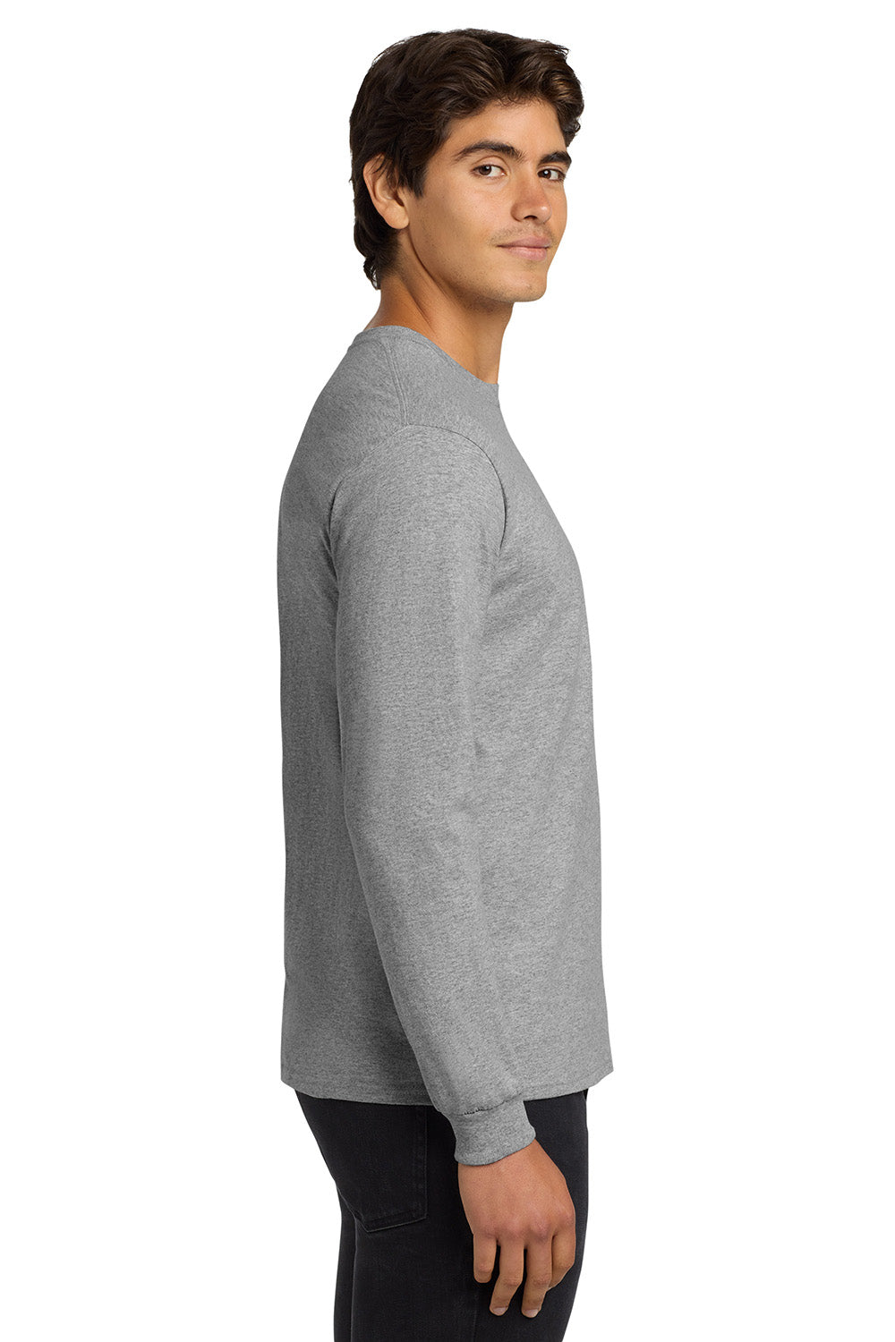 Gildan G2400/G240/2400 Mens Ultra Long Sleeve Crewneck T-Shirt Sport Grey Model Side