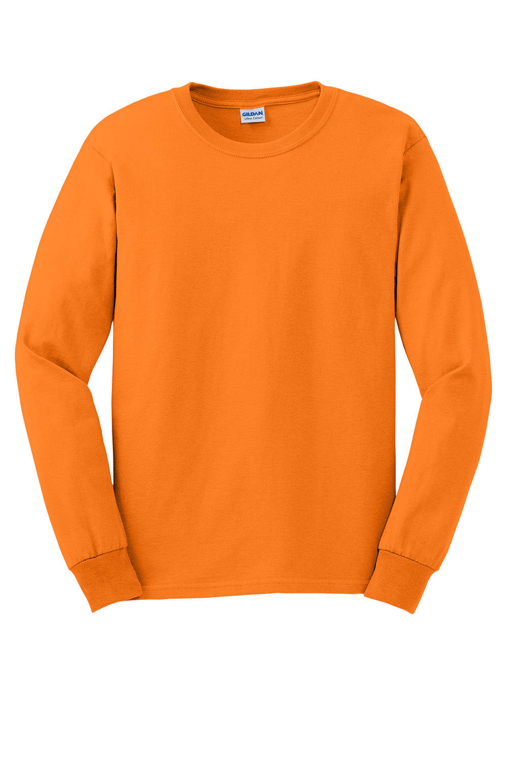 Gildan G2400/G240/2400 Mens Ultra Long Sleeve Crewneck T-Shirt Safety Orange Flat Front