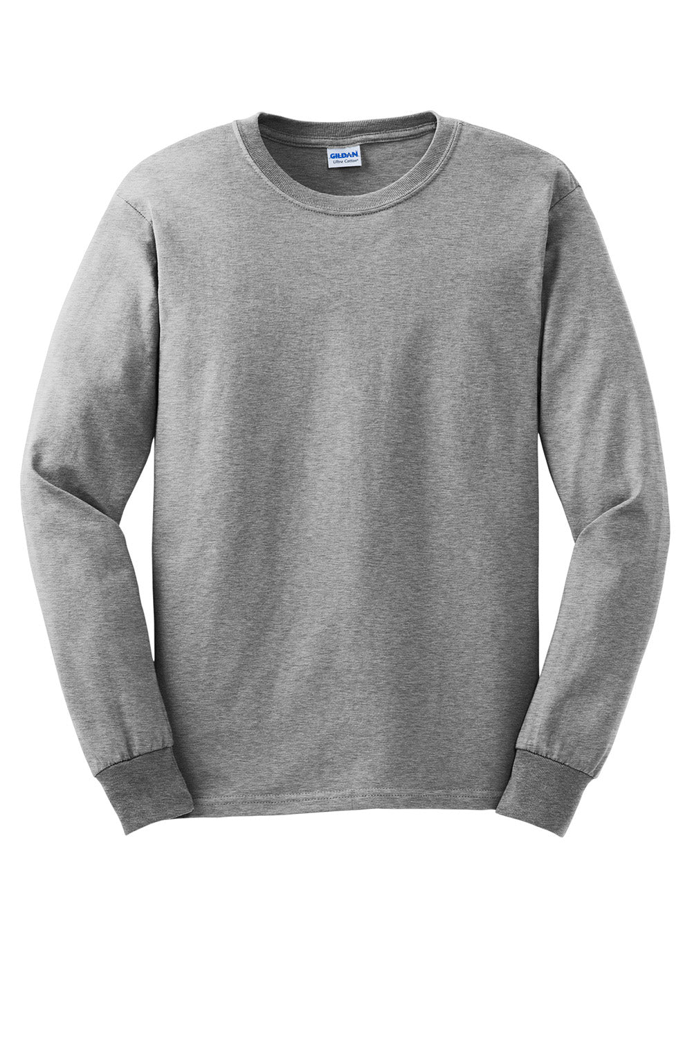 Gildan G2400/G240/2400 Mens Ultra Long Sleeve Crewneck T-Shirt Sport Grey Flat Front