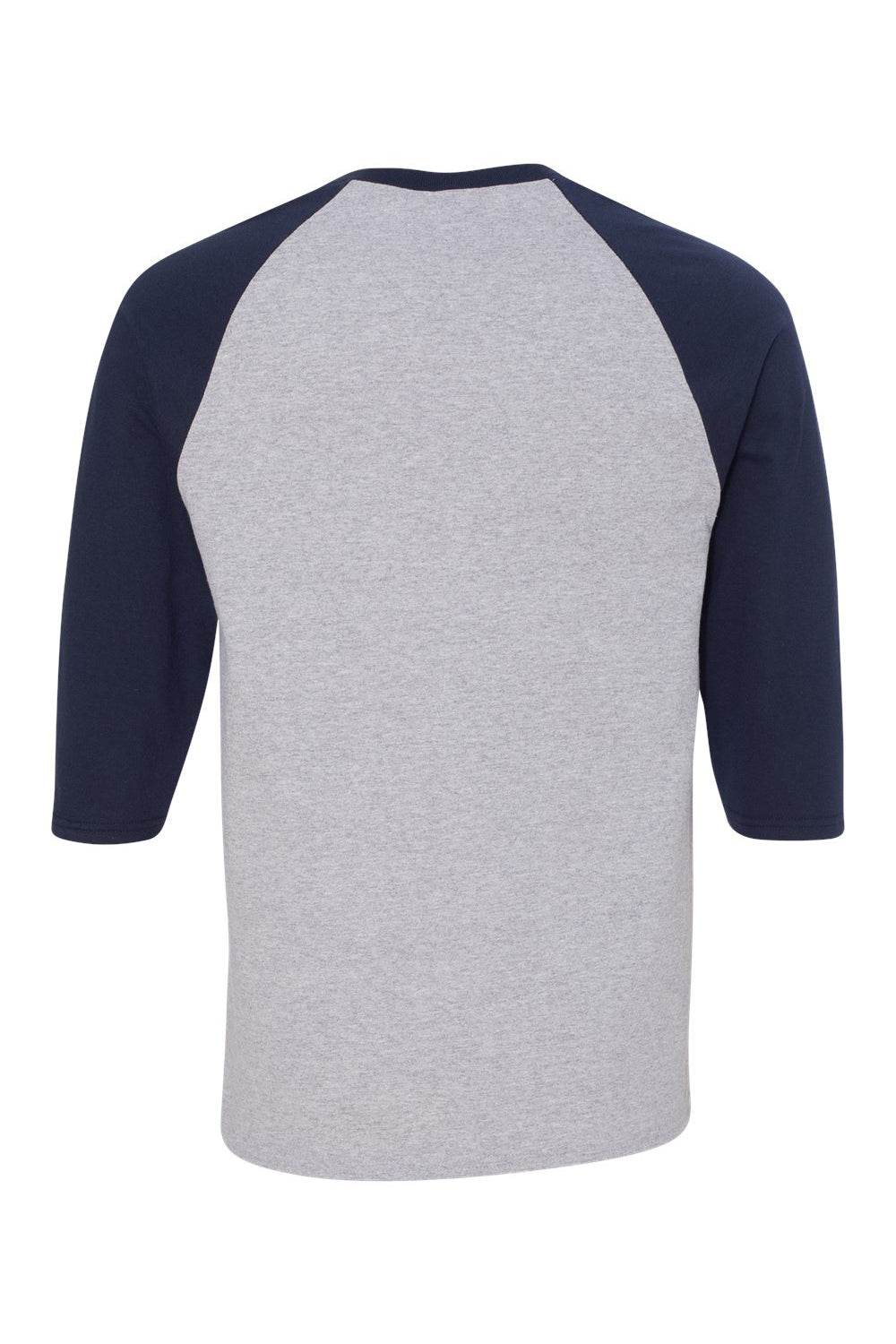 Gildan 5700/G570 Mens 3/4 Sleeve Crewneck T-Shirt Sport Grey/Navy Blue Flat Back