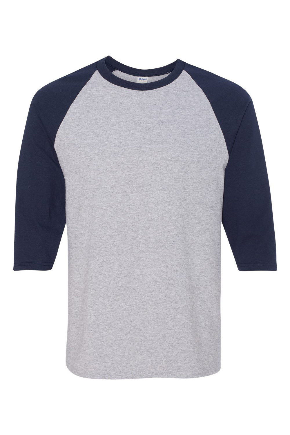 Gildan 5700/G570 Mens 3/4 Sleeve Crewneck T-Shirt Sport Grey/Navy Blue Flat Front