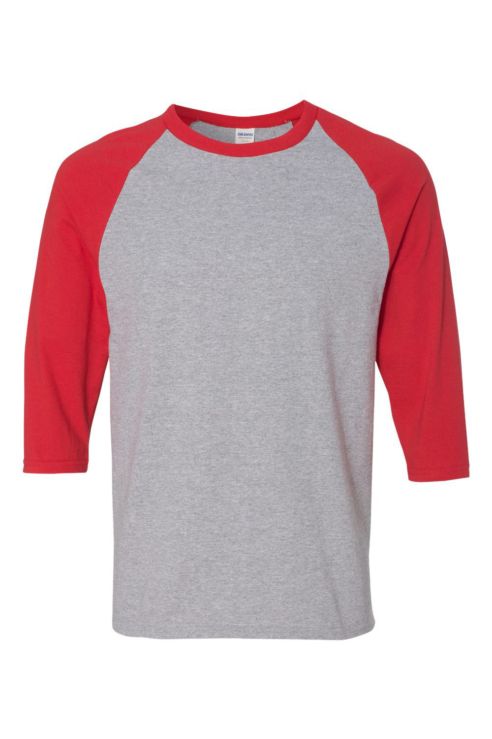 Gildan 5700/G570 Mens 3/4 Sleeve Crewneck T-Shirt Sport Grey/Red Flat Front