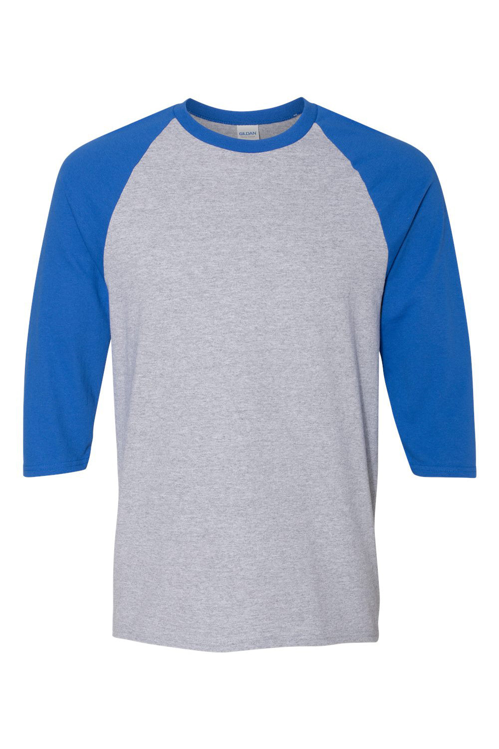 Gildan 5700/G570 Mens 3/4 Sleeve Crewneck T-Shirt Sport Grey/Royal Blue Flat Front