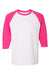 Gildan 5700/G570 Mens 3/4 Sleeve Crewneck T-Shirt White/Heliconia Pink Flat Front