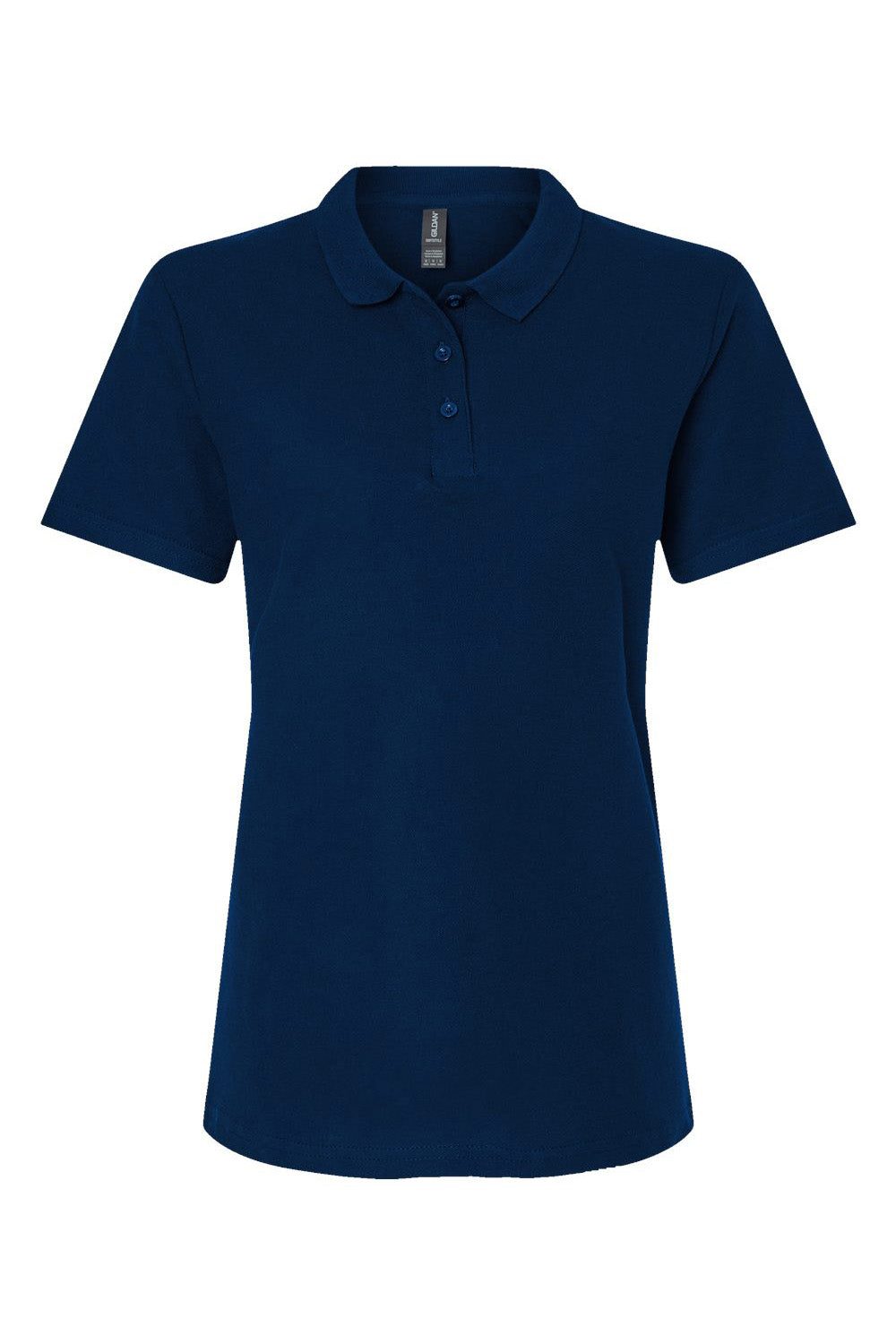 Gildan G648L Womens SoftStyle Double Pique Short Sleeve Polo Shirt Navy Blue Flat Front