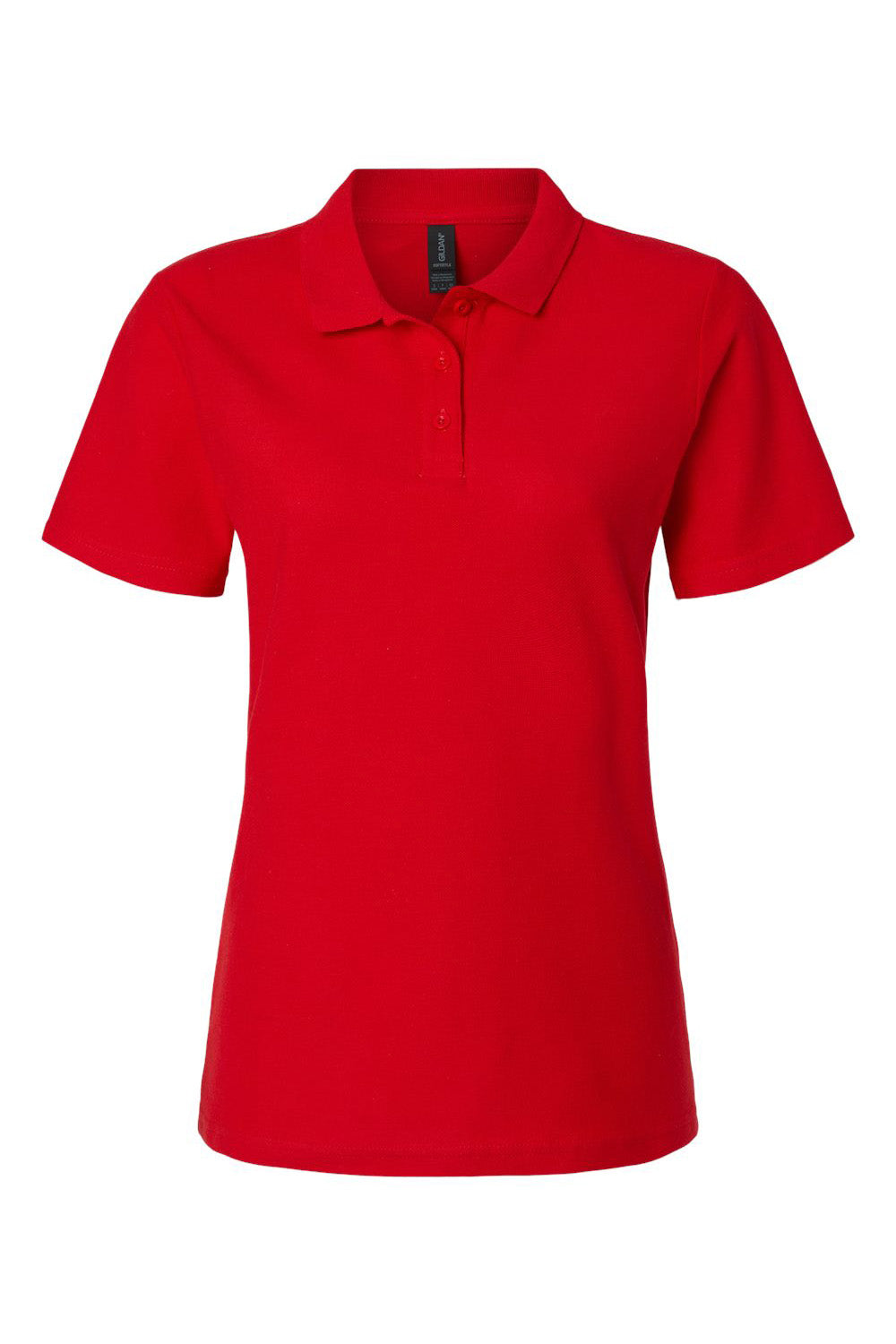 Gildan G648L Womens SoftStyle Double Pique Short Sleeve Polo Shirt Red Flat Front