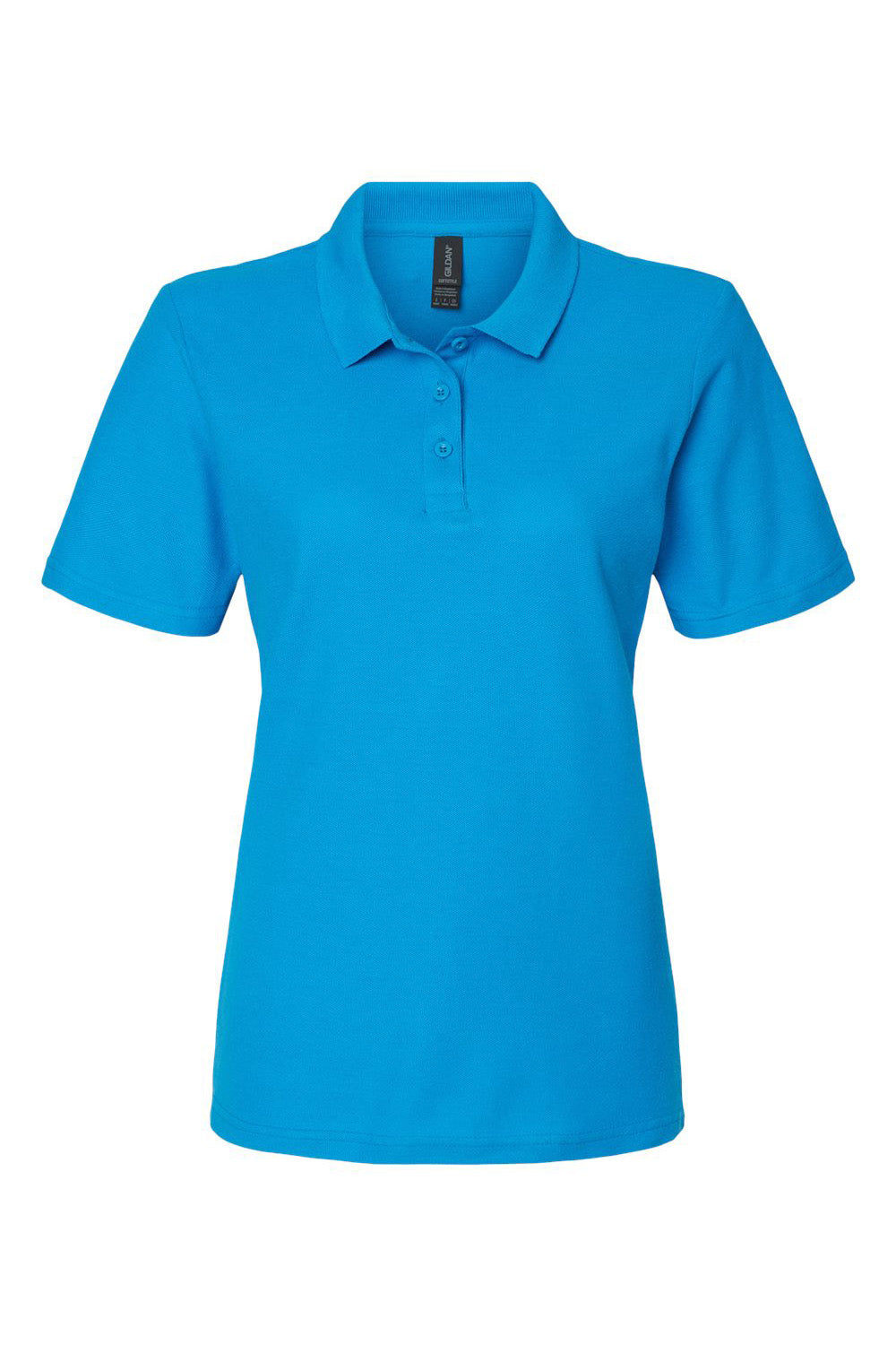 Gildan G648L Womens SoftStyle Double Pique Short Sleeve Polo Shirt Sapphire Blue Flat Front