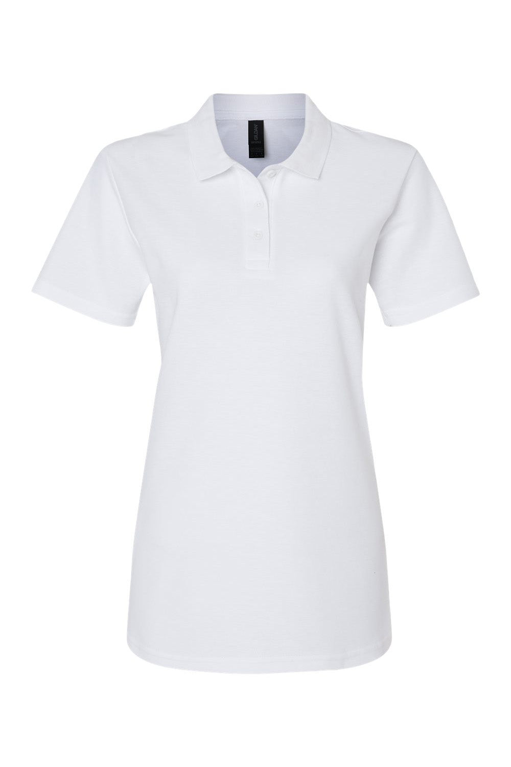 Gildan G648L Womens SoftStyle Double Pique Short Sleeve Polo Shirt White Flat Front